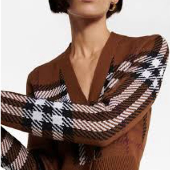 Burberry Sweaters - Burberry Tan Checkered Cardigan Women's